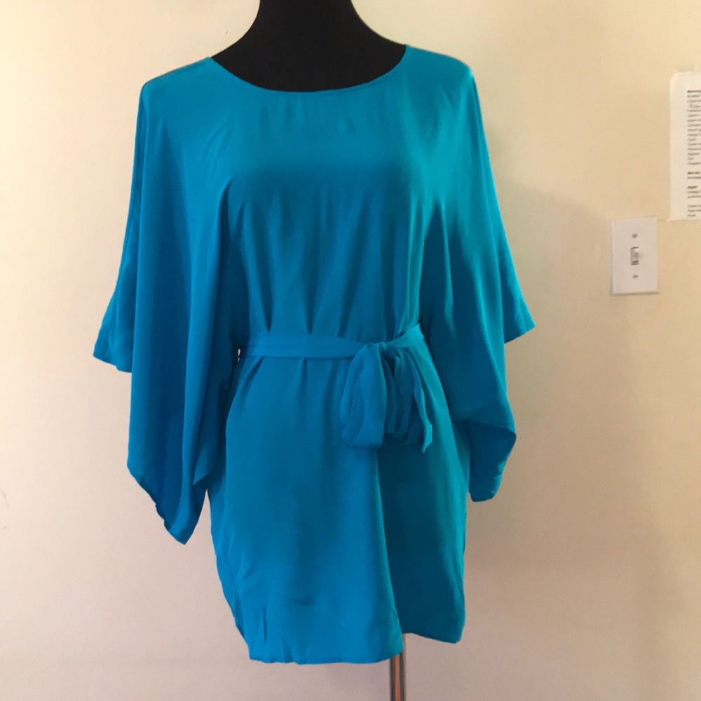 Blue Silk Cynthia Vincent kimono mini dress